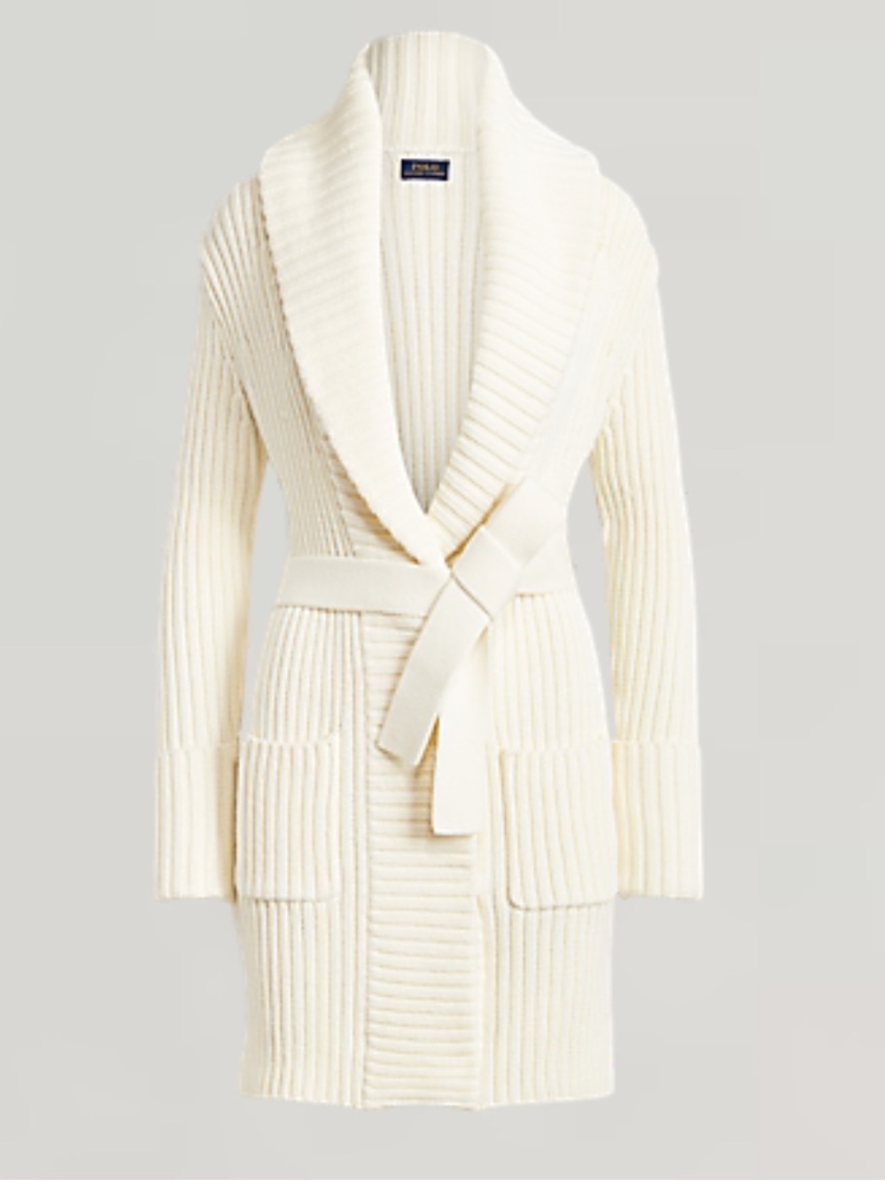 Polo Ralph Lauren Shawl-Collar Cardigan XS Ivory 100% Cotton Belted Sweater $495 - Picture 4 of 5